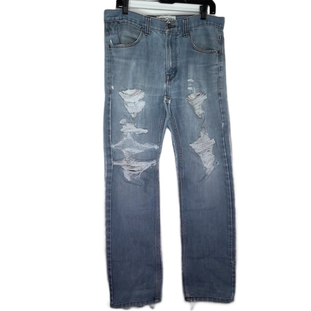 Paper Denim & Cloth Men's Blue Jeans Distressed Destroyed Straight Leg  32 X 32